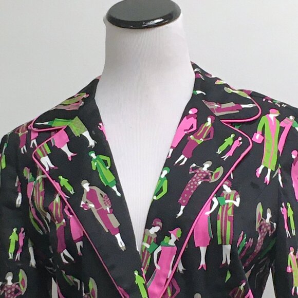 Vintage New Rusell Kemp retro 20s cotton blazer black pink purple stretch 10 - Picture 2 of 7